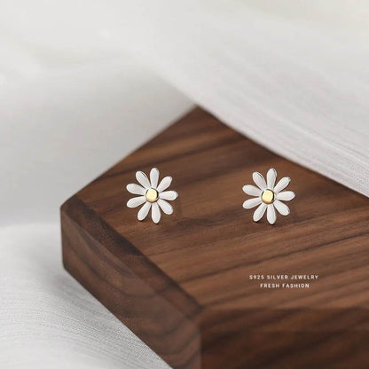 925 Sterling Silver Small Daisy Flower Drop Glue Stud Earrings for Women Simple Temperament Jewelry Accessories - Touchy Style