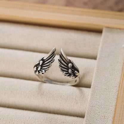 PANJBJ 925 Sterling Silver Wing Rings For Women Feather Retro Texture Hip Hop Design Jewelry Party Gift Dropshipping - Touchy Style