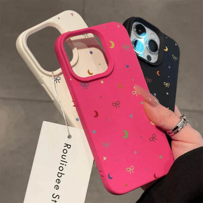 Cute Phone Cases For iPhone 11, 12, 13, 14, 15, 16 Pro Max - Colorful Moon Bow Lichee Pattern - Silicone Cover - Touchy Style