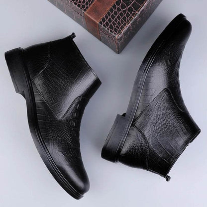 Genuine Leather Men Ankle Boots Casual Shoes Western Cowboy Boots Black Lace Up Wedding Office Dress Boots Men Business Shoes - Touchy Style