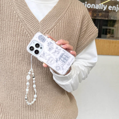 Cute Phone Cases For iPhone 16, 15, 14, 13 Pro Max - Matte Double Layer Goat &amp; House Sketch - Cover With Wrist Chain - PC5040 - Touchy Style