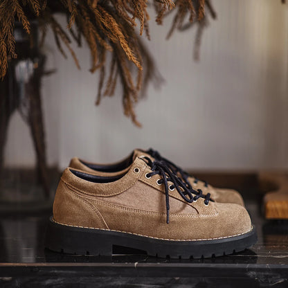 Maden Vintage Cow Suede Shoes Lace-up Thick-soled Low-cut Work Shoes Casual Leather Shoes for Men&
