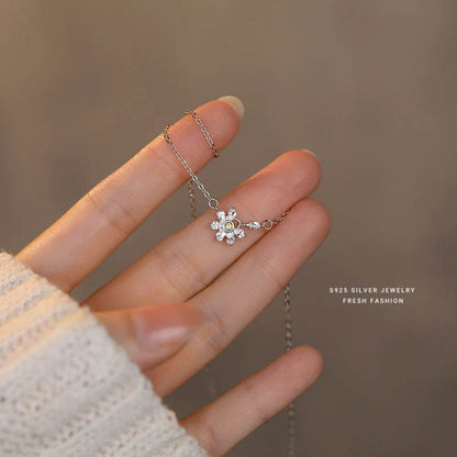 925 Sterling Silver Shiny Zircon Flowers Pendant Necklace Clavicle Chain for Women Birthday Gift Fine S925 Jewelry - Touchy Style