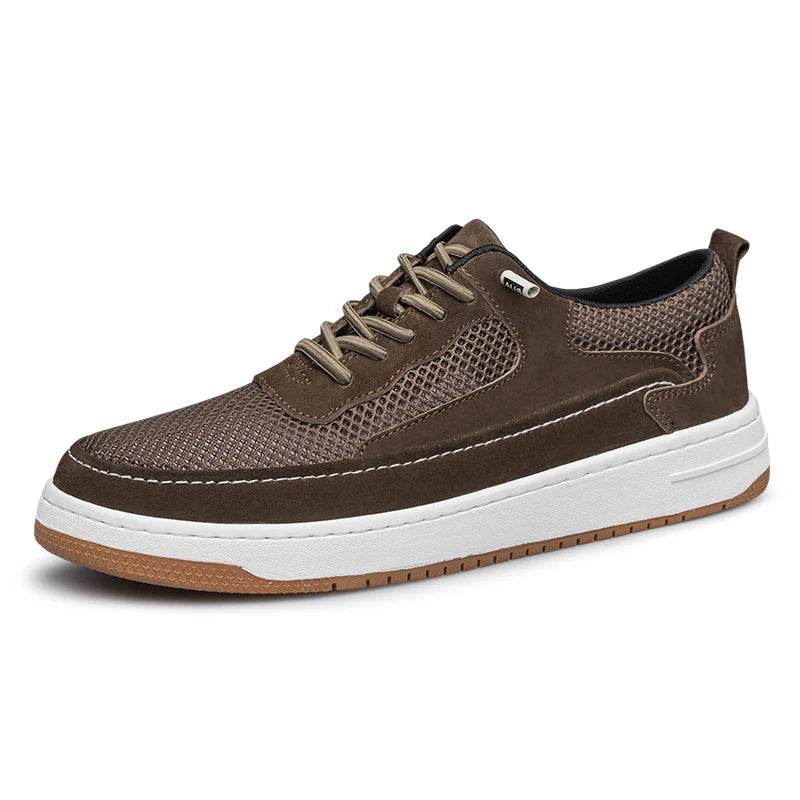 Men Fashion Genuine Leather Shoes Breathable Lace Up Sneakers Comfort Mesh Casual Shoes Outdoor Man Skate Shoes Vulcanize Shoes - Touchy Style