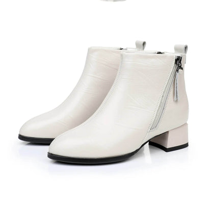 New Ankle Boots Women Pointed Toe Thick Heels Genuine Leather Shoes Short Boots Soft Sole Footwear Plus Size 35-43 - Touchy Style