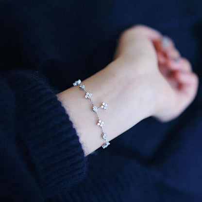 925 Sterling Silver Inlaid Zircon Delicate Flower Ornament Bracelet for Women Korean Temperament High Quality Jewelry Gift - Touchy Style