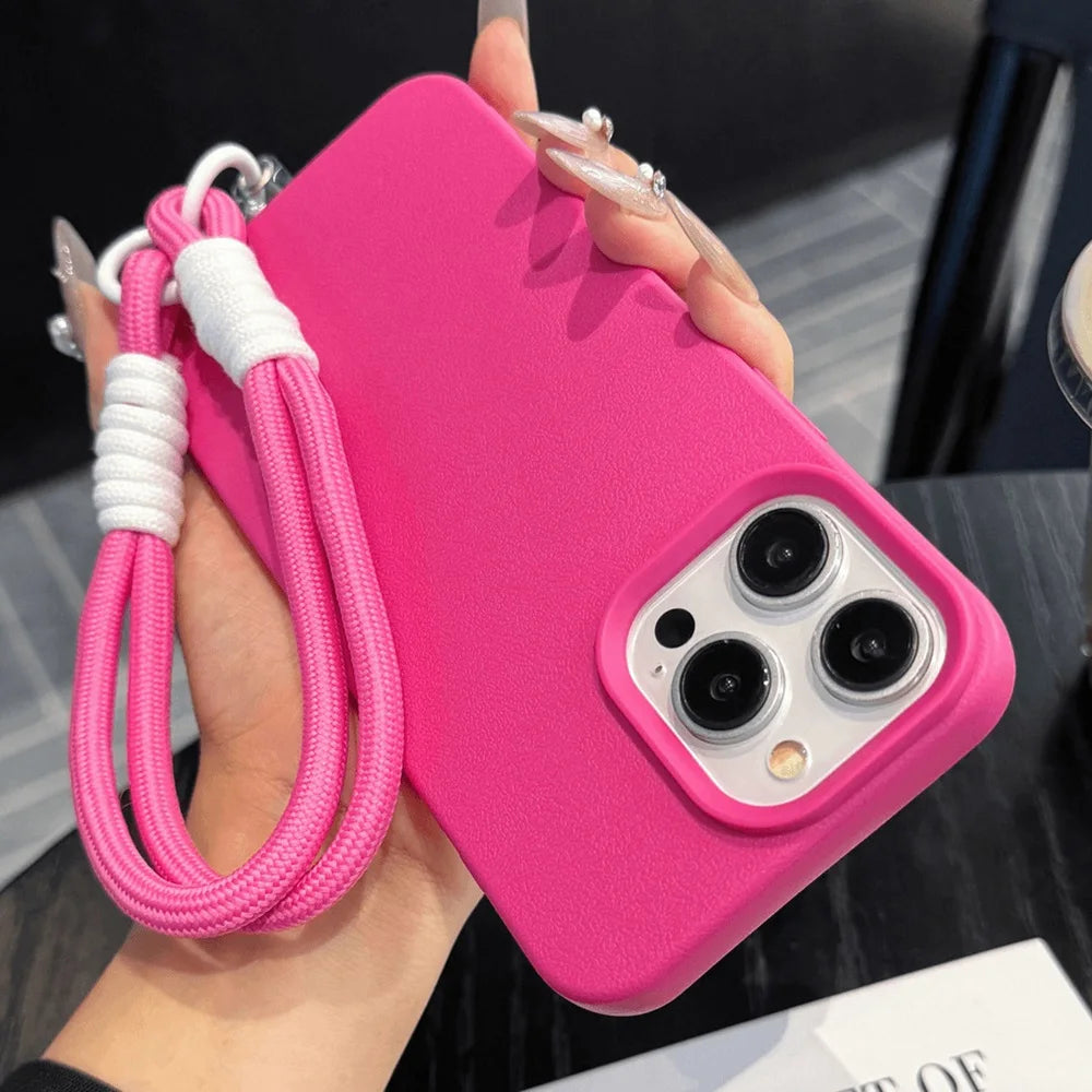 حافظات هواتف لطيفة لهاتف iPhone 16 Pro Max و7 و8 Plus وSE - Lazy Dog، غطاء جلدي حلوى مع سلسلة معصم - TSP478