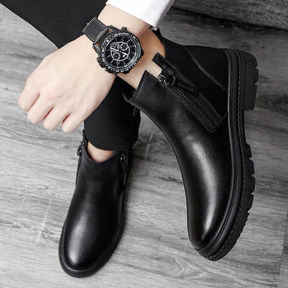 Classic Side Zipper Mens Leather Boots Autumn Winter Male Ankle Boots Comfy Non-Slip Motorcycle Boots Warm Winter Shoes for Men - Touchy Style