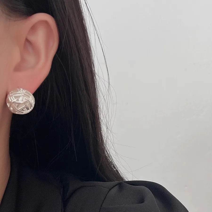 PANJBJ 925 Sterling Silver Weave Studs Earring for Women Hollow Out Round Versatile Design Fashion Jewelry Gift Dropshipping - Touchy Style