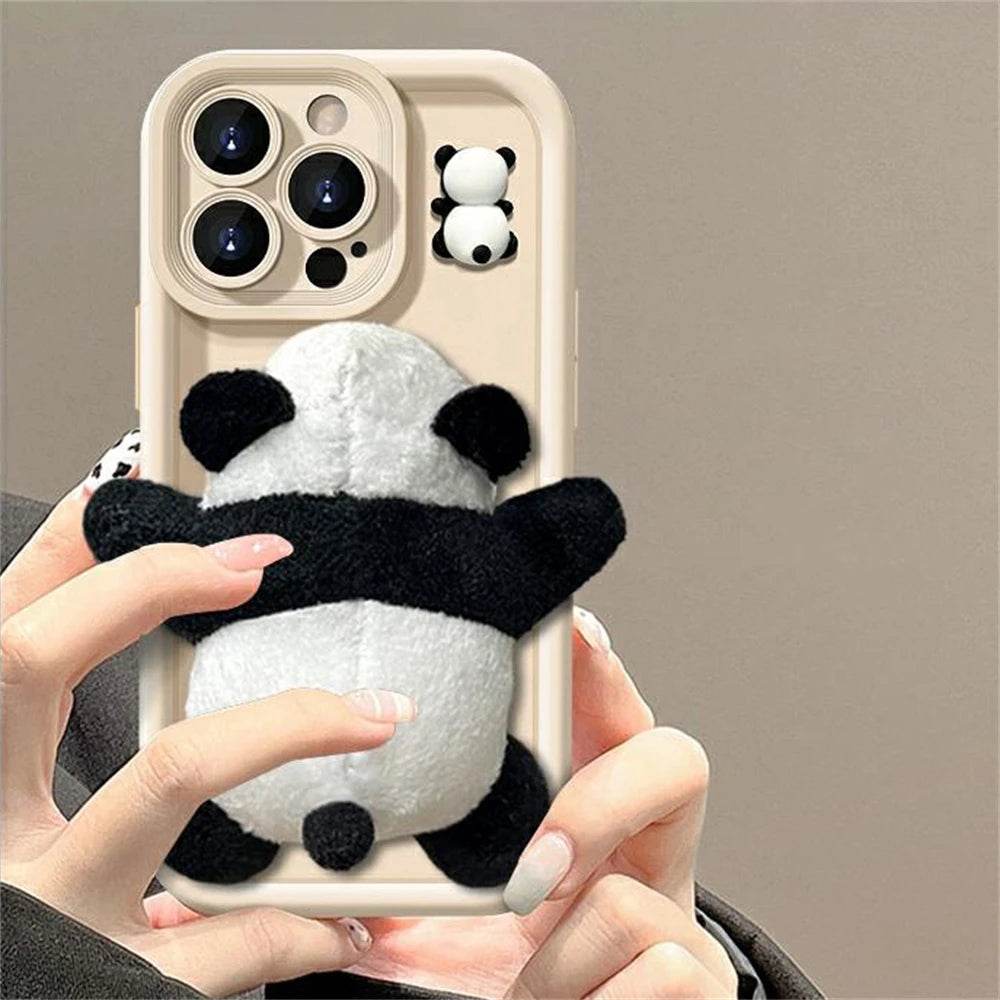 Cute Phone Cases For iPhone 15, 14 Pro Max, 13, 12 Pro, 11, X, XS, XR, 7, 8 Plus - Cartoon 3D Plush Panda Doll - PC4130 - Touchy Style