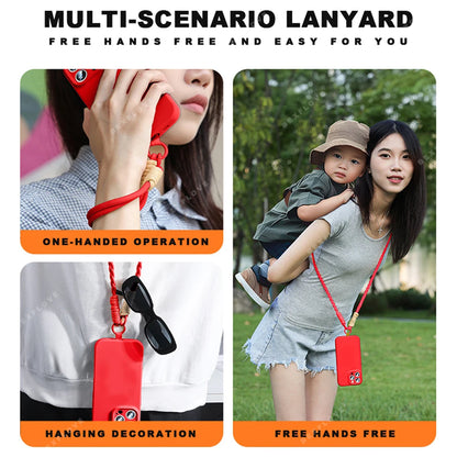 Lanyard Liquid Silicone Phone Case For iPhone 16 14 15 Plus 12 13 Mini 11 16 Pro X XR XS Max 16E SE Strap Protector Soft Cover