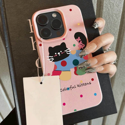 Cute Black Cat Phone Case For iPhone 16 Pro Max Case iPhone 13 11 15 12 14 Pro Max Plus Silicone Shockproof Matte Leather Cover - Touchy Style