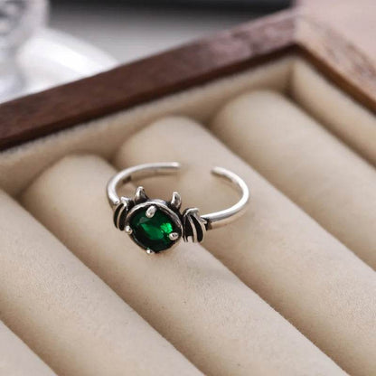 PANJBJ 925 Sterling Silver Green Zircon Rings For Women Wing Devil Design Hip Hop Trend Adjustable Jewelry Gift Dropshipping - Touchy Style