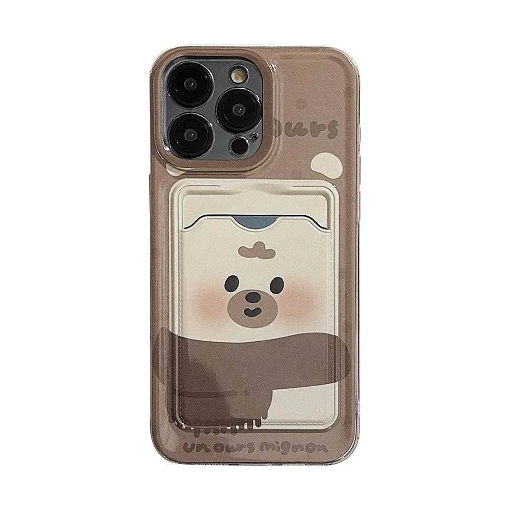 Cute Phone Cases For iPhone 16, 15, 14, 13, 12, 11 Pro Max, Xr, 16 Plus - Funny Photo Card Holder - Scarf Bear duck Pattern - IP6490 - Touchy Style