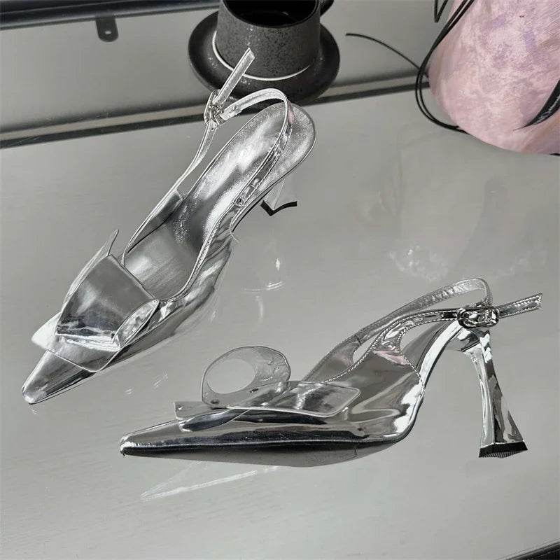 New Design Splicing Rivet Buckle Strap Women Pumps Thin High Heels Pointed Toe Stripper Elegant Party Shoes - Touchy Style