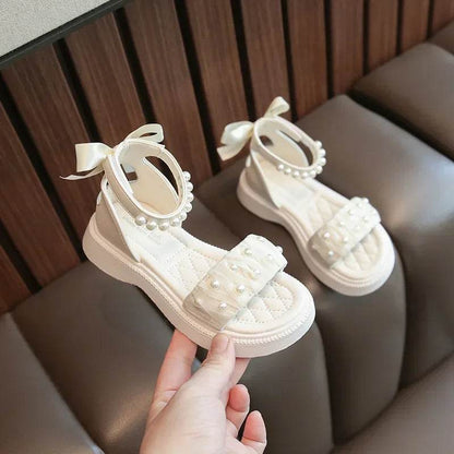 Summer Sandals for Girls 2024 New Versatile Dancing Shoes PU Leather Soft Non-slip Casual Beading Wedge Shoe for Princess H01071 - Touchy Style