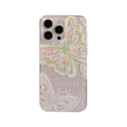 Cute Phone Cases For iPhone 16, 15, 14, 13, 12 Pro Max, 15, 14 Plus - Fairy Glitter Green Butterfly - Transparent Cover - IC1420 - Touchy Style