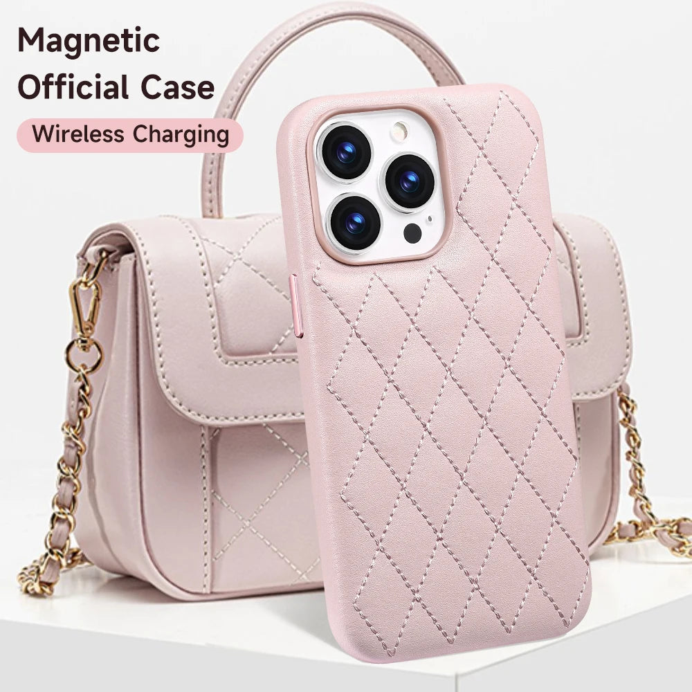 Clearance Sale Leather For Magsafe Case For iPhone 13 Pro Max 13Pro 13 mini Women Fashion Magnetic Stitching Luxury Back Cover