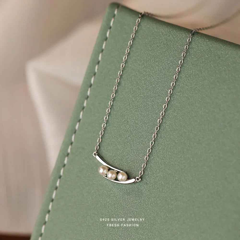 925 Sterling Silver Necklace Charm Jewelry - Geometric Pearl Pendant - xl864 - Touchy Style