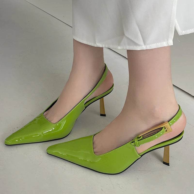 Women Heels Pumps Fashion Footwear Sandals Shoes For Female Shallow Ladies Thin High Heels Metal Buckle Strap Shoe - Touchy Style