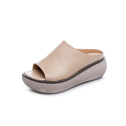 Genuine Leather Summer Shoes Women Slippers Wedges Outside Slides Leisure 2024 New Handmade Concise Ladies Slippers