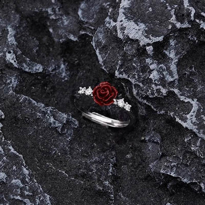 PANJBJ 925 Sterling Silver Rose Zircon Rings For Women Flower Drip Glaze Retro Design Romantic Jewelry Gift Dropshipping - Touchy Style