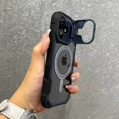 Lens Protection Bracket Magnetic Armor Case for iPhone 16 12 13 14 15 Pro Max Plus 11 Magsafe Charge With Wristband Phone Cover - Touchy Style