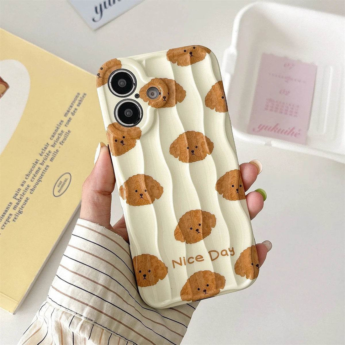 Cute Phone Cases For iPhone 16, 15, 14, 13, 12 Pro Max - Cartoon Teddy Dog - 3D Wavy Soft Cover - PC1520 - Touchy Style