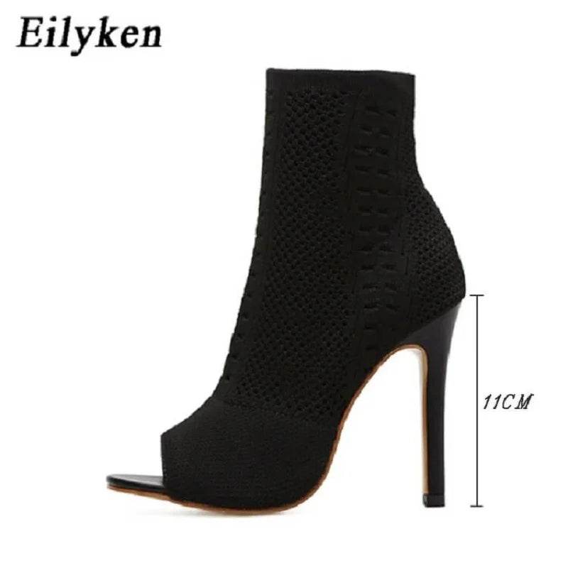 Spring Design Ankle Boots Women Peep Toe Knitted Stretch Fabric Booties Sexy Cut-Out Stilettos High Heels Shoes - Touchy Style