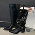 Eilyken Winter Black Punk Round Toe Knee-High Women Boots Square Heels Buckle Strap Ladies Booties Shoes Zapatillas De Mujer - Touchy Style