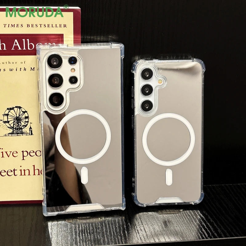 Makeup Mirror Magnetic Case For Galaxy S25 Ultra S24 FE S23 S22 Plus A56 A54 A52 A36 A26 A34 Airbag Bumper Magsafe Cover