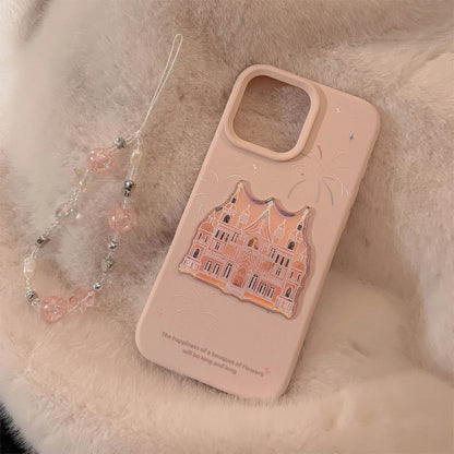 Cute Phone Cases For iPhone 16, 15, 14, 13, 12, 11 Pro Max - Pink Castle, Laser Art with Sweet Bracelet Pendant - IC1050 - Touchy Style