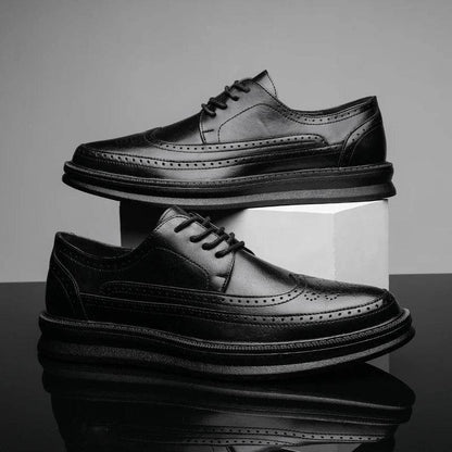 Fashion Derby Leather Men Shoes White Brogue Lace Up Solid Simple Dress Business Casual Party Wedding Flat Shoes For Man - Touchy Style
