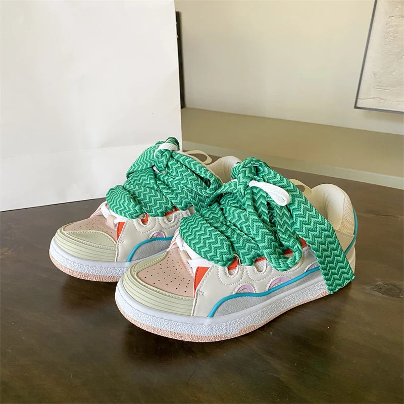 Thick-Soled Dad Shoes Men/women 2025 Summer Autumn Lace Up Clunky Sneaker Casual Skateboard Shoes Mixed Color Sport Shoes
