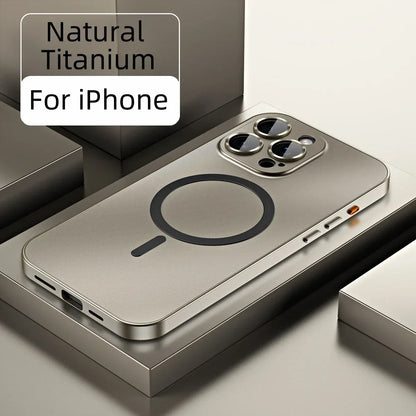 Aluminum Metal Frame Magnetic Case For iPhone 16 15 14 13 12 Pro Max Plus Magsafe Wireless Charge Glass Lens PC Backboard Cover