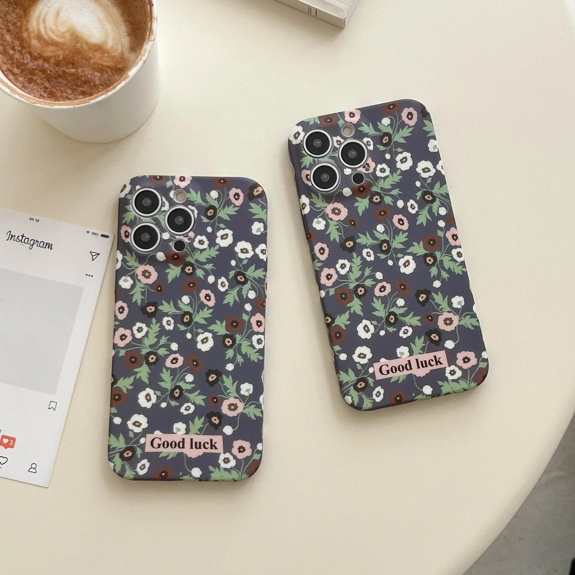 Cute Phone Cases For iPhone 16, 15, 14, 13, 12 Pro Max - Fairy Luck White Black Flowers Art Cover - IC0111 - Touchy Style