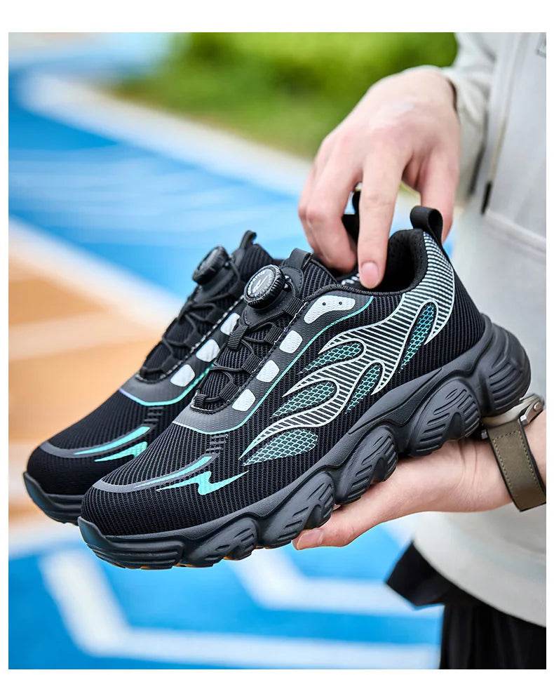 Reflective Safety Shoes Men Fashion Protective Sneakers Steel Toe Shoes Rotating Button Work Boots Men Puncture-Proof Male Shoes - Touchy Style