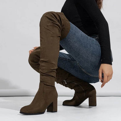 New Winter Zipper Women Over-the-Knee Boots Fashion Flock Square Heel Shoes Thigh High Long Botas De Mujer - Touchy Style