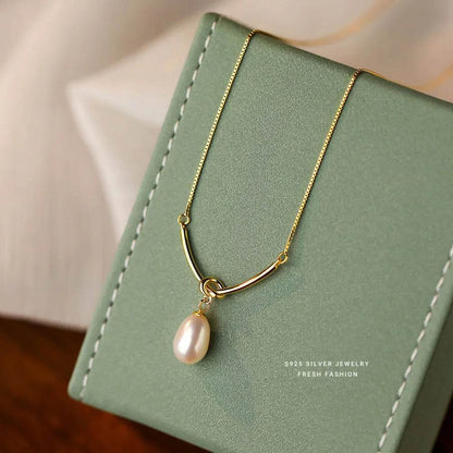 925 Sterling Silver French High Quality Freshwater Pearl Pendant Necklace for Women Temperament Wedding Jewelry Accessories - Touchy Style