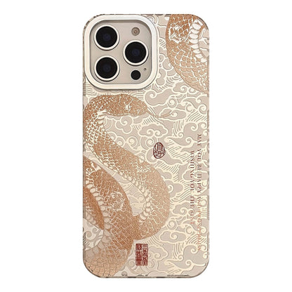 Cute Phone Cases - Chinese Electroplated Golden Snake Pattern - Auspicious Phone Case for iPhone 16 15 14 13 Pro Max Back Phone Cover - Touchy Style