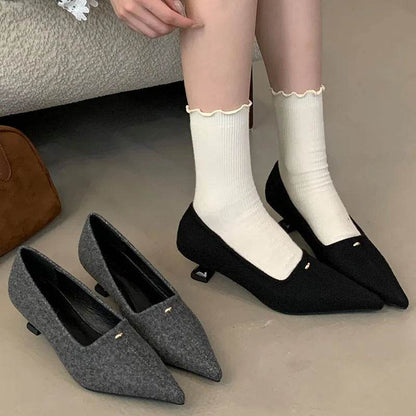 Fashion Flock Pumps Slides Shallow Casual Pointed Toe Ladies Heels Shoes Elegant Women Heeled Shoes Female Slip On Footwear - Touchy Style