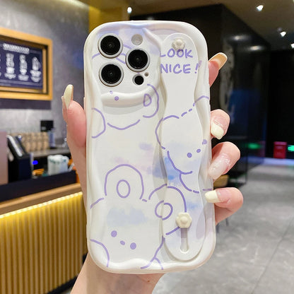 Wrist Strap Case For iPhone 16 15 14 13 12 11 Pro Max X Xs Max XR 16E 7 8 Plus Cream Rabbit Star Wrist Strap Phone Holder Cover