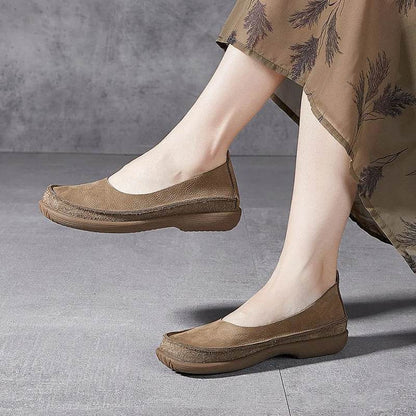 New Design Literary Style Women Flat Shoes Slip-On Loafers Genuine Cow Leather Non-slip Handmade Retro Shoes - Touchy Style
