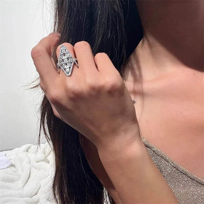 PANJBJ 925 Sterling Silver Geometry Zircon Rings For Women Girl Hollow Out Retro Exaggerated Jewelry Banquet Gift Dropshipping - Touchy Style