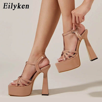 New Summer Extreme Super High Heels Women Sandals Peep Toe Platform Sandals Buckles Party Stripper Shoes - Touchy Style