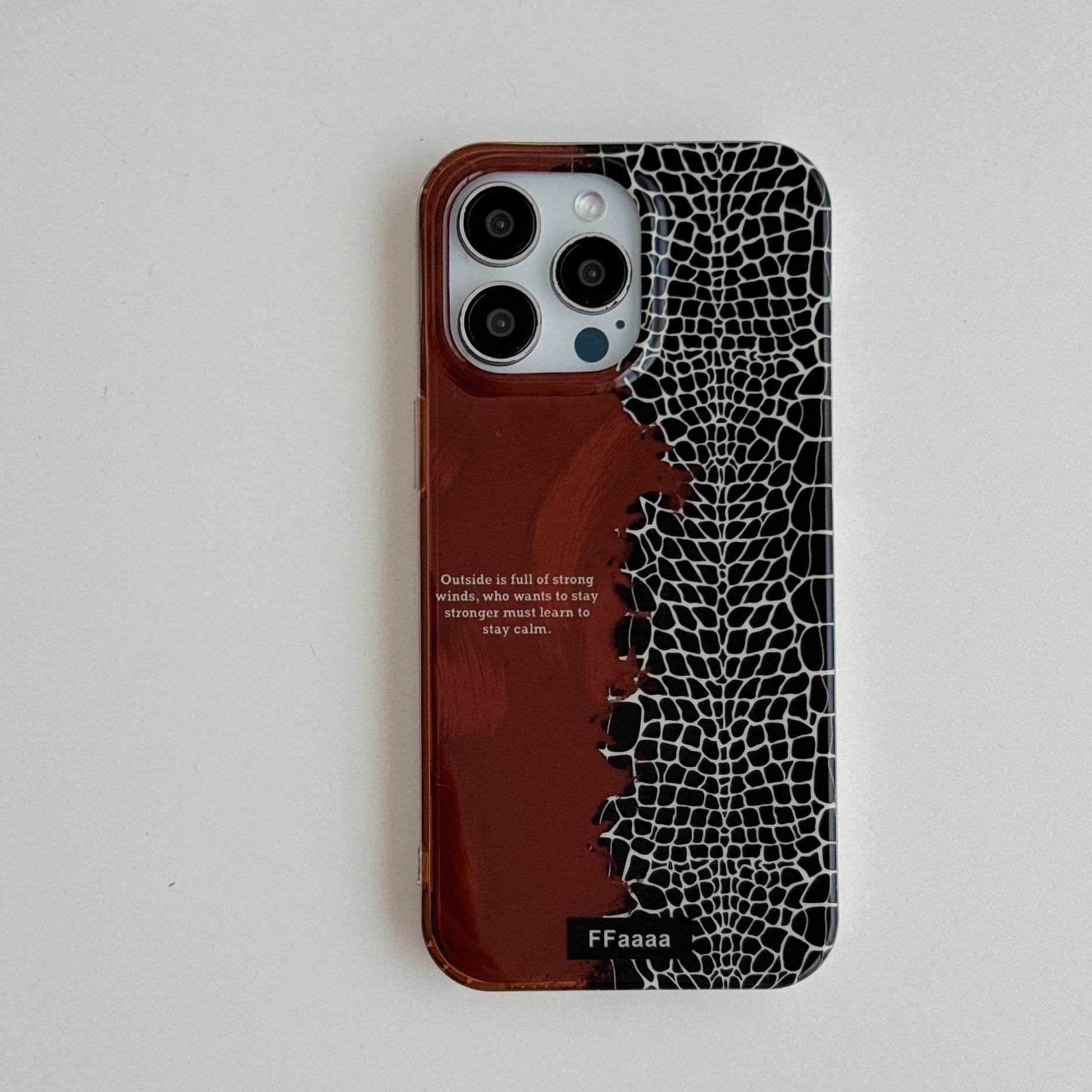 Cute Phone Cases for iPhone 16, 15, 14, 13 Pro Max - Feather Texture &amp; Alligator Skin Splicing Silk Wrist Band - Chic Cover - PC3130 - Touchy Style