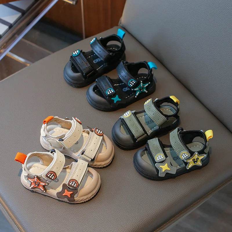 Children Summer Beach Sandals 2024 Super Cool Boys Artifical Leather Breathable Comfortable Flat Sandals Baby Soft Shoes H03272 - Touchy Style