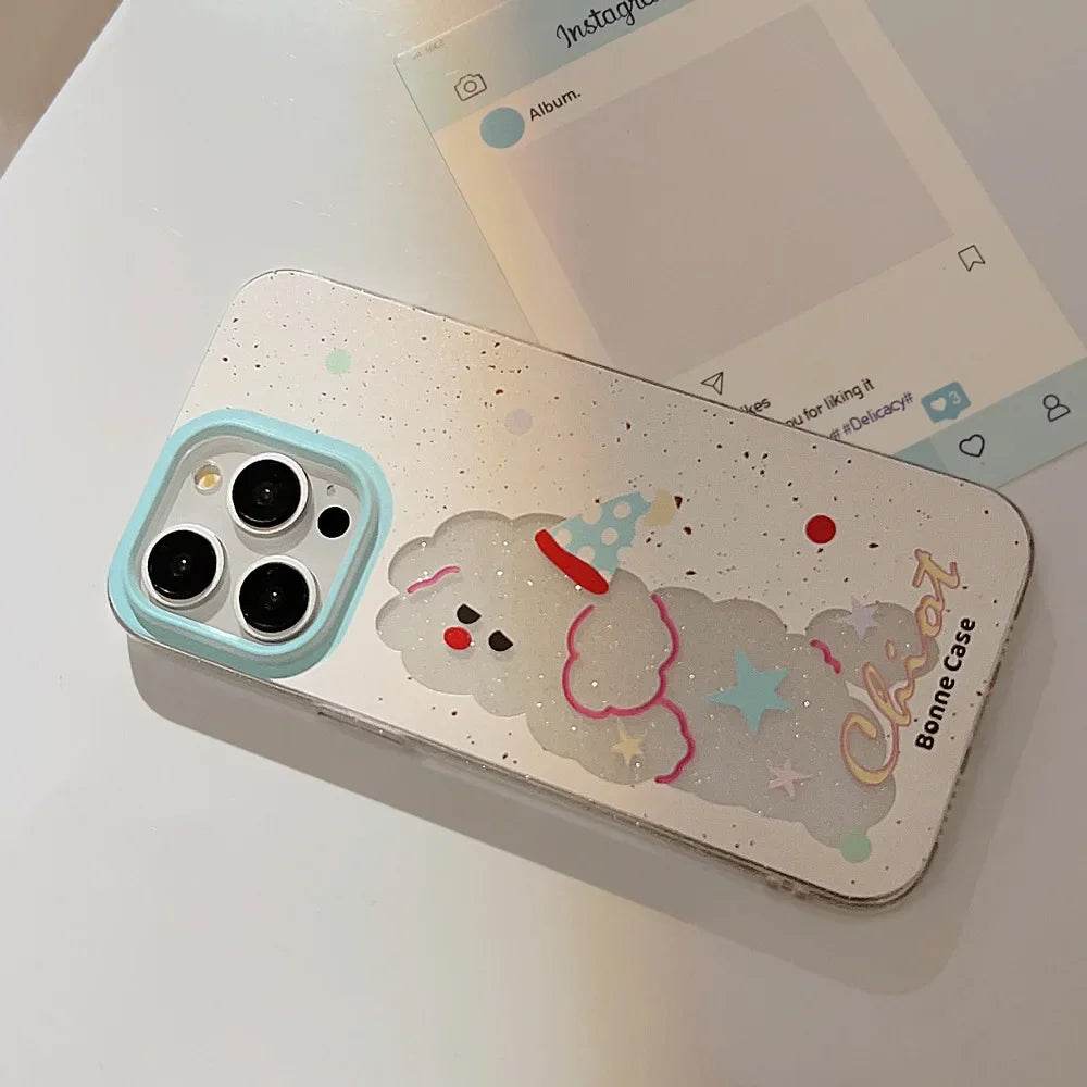 Cute Phone Cases For iPhone 16, 15, 14, 13, 12, 11 Pro Max, 15 Plus - Glitter Lazy Party Puppy - Transparent Cover - IC4011 - Touchy Style