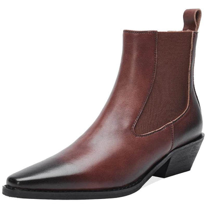 JOZHAMTA Size 32-44 Women Vintage Ankle Boots Genuine Leather Slip-On Chunky Heels Western Boots Fall Winter 2025 Fashion Boots - Touchy Style