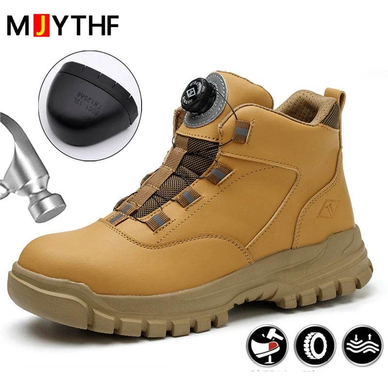 Rotating Buttons Work Boots Men Steel Toe Shoes Safety Boots Puncture-Proof Protective Shoes Waterproof Indestructible Shoes New - Touchy Style